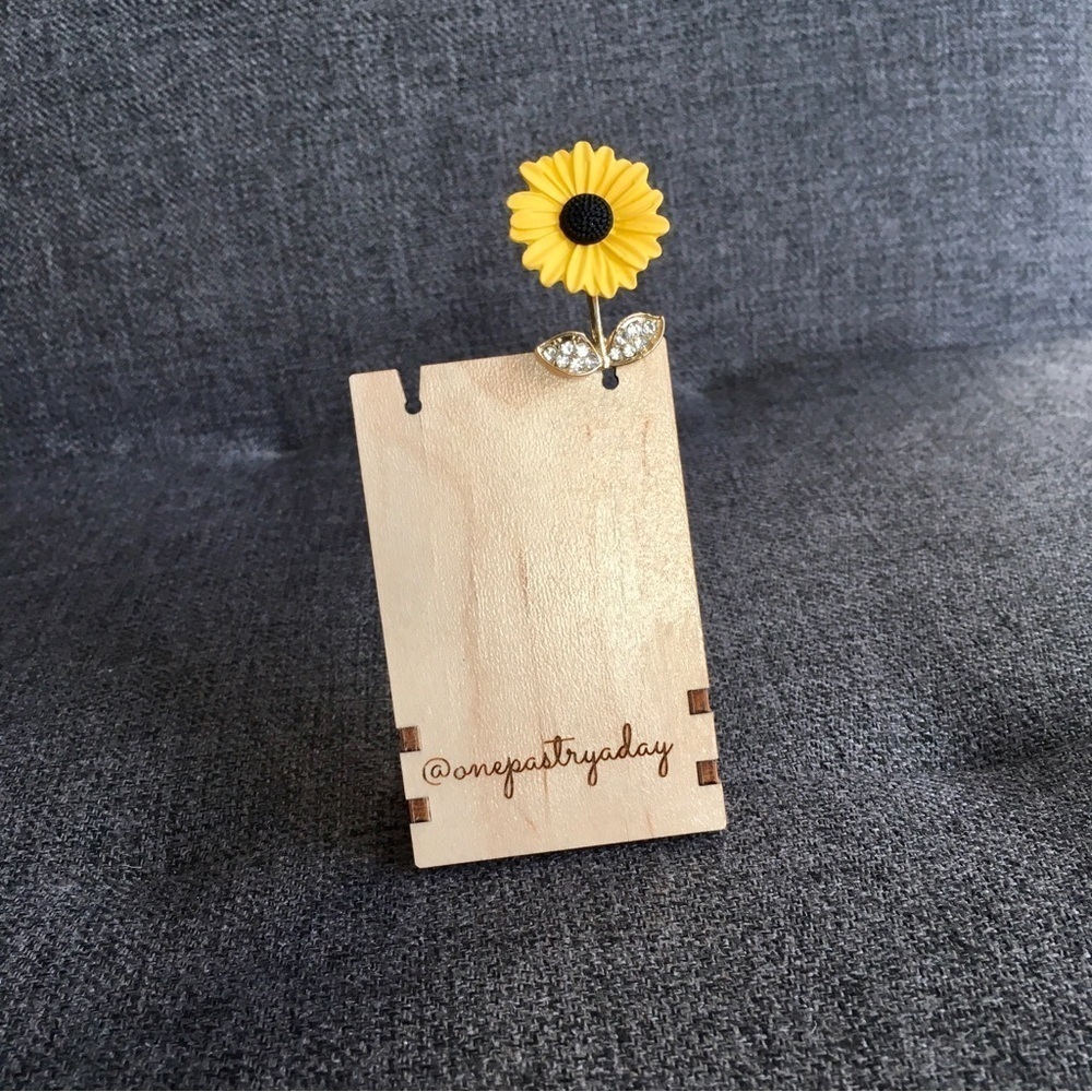 Sunflower Enamel + Rhinestone Fashion Brooch Pin, Yellow, Gold, White - Picture 16 of 17